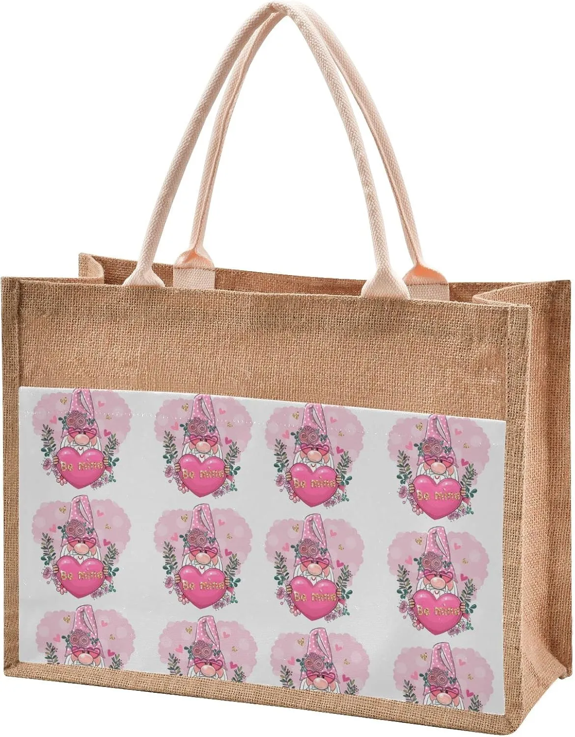 Oyihfvs Durable Burlap Bag with Handles, Zipper Jute Tote Reusable Bag Waterproof Lining for Shopping Work Travel beach