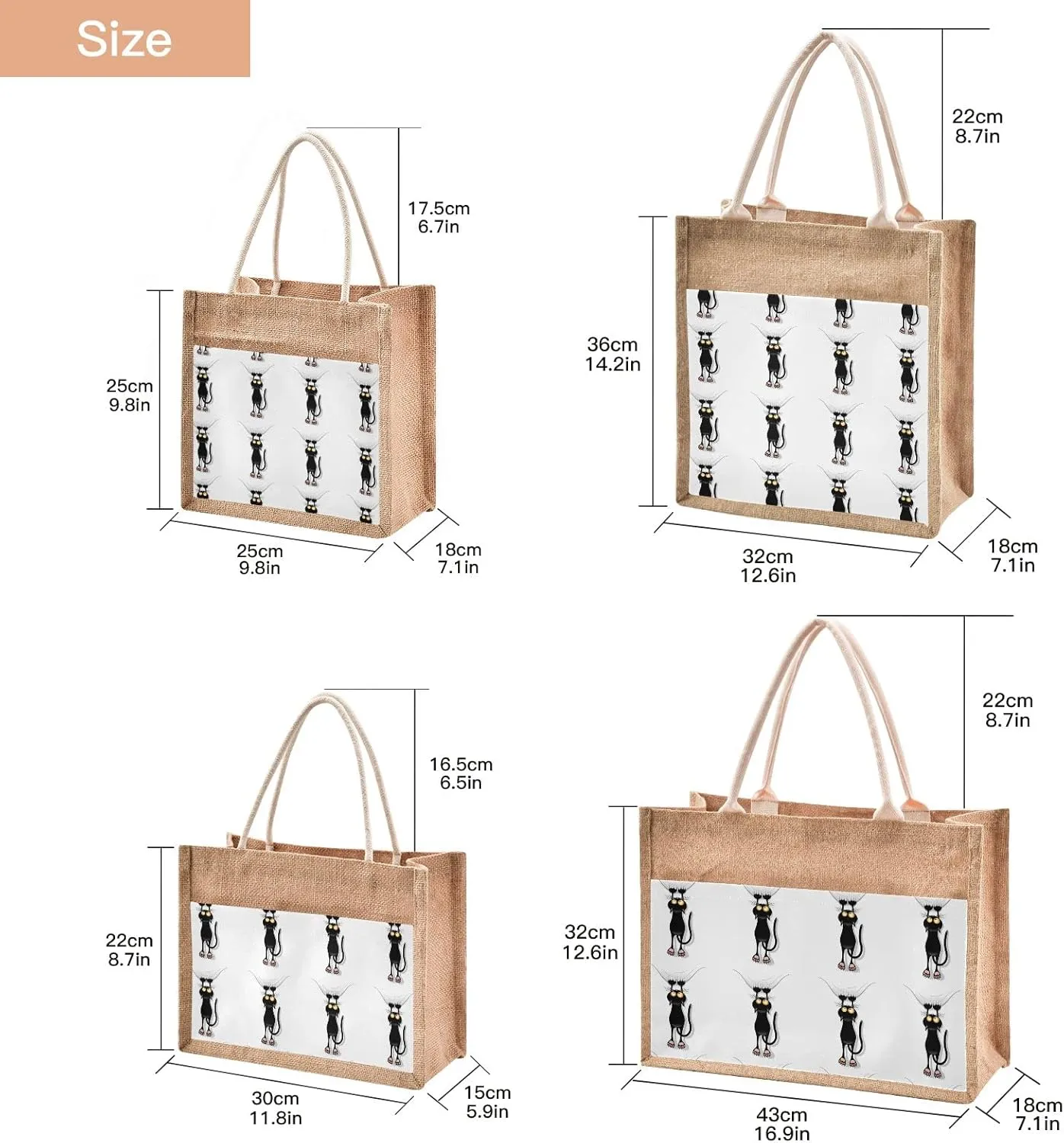 Oyihfvs Durable Burlap Bag with Handles, Zipper Jute Tote Reusable Bag Waterproof Lining for Shopping Work Travel beach