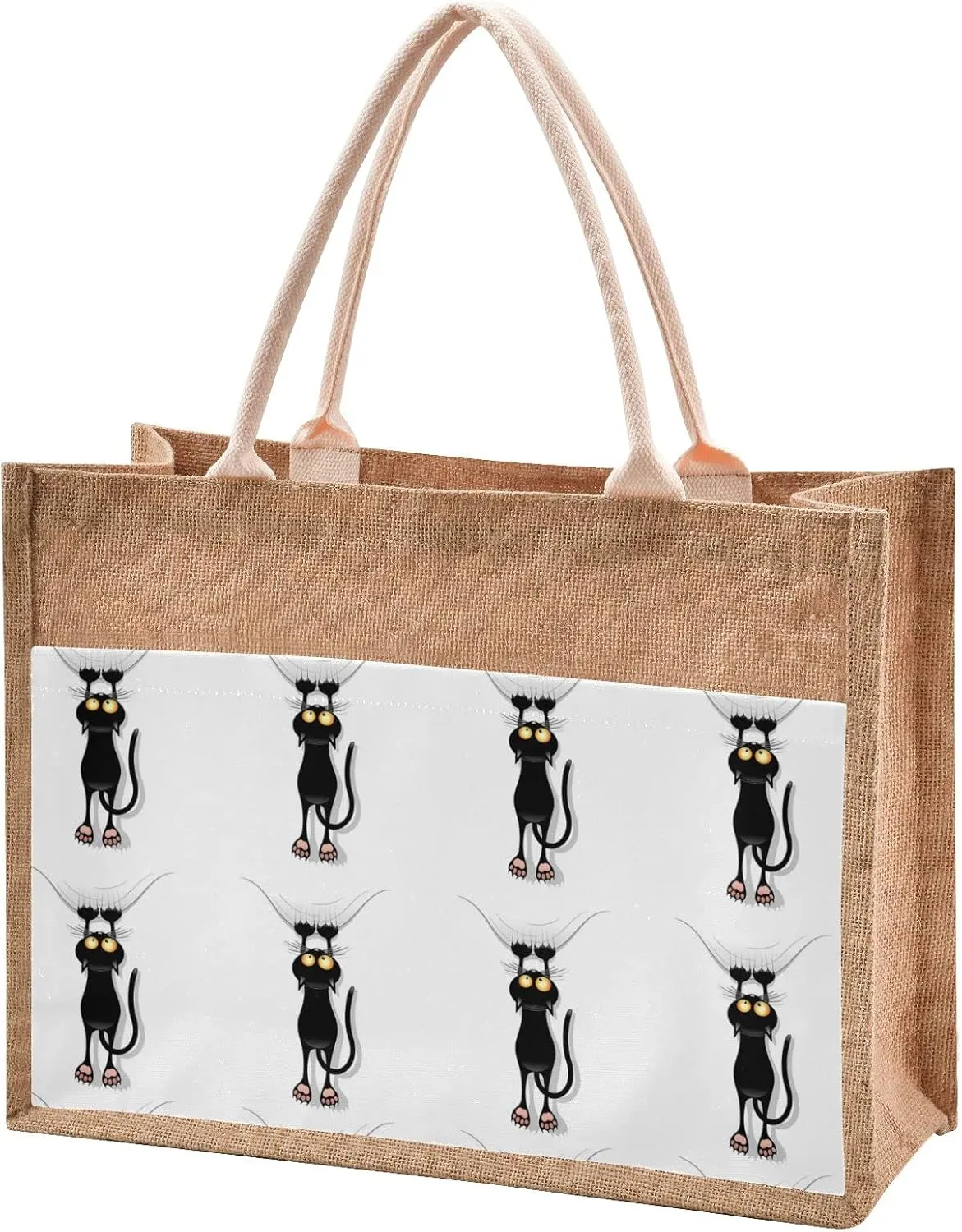 Oyihfvs Durable Burlap Bag with Handles, Zipper Jute Tote Reusable Bag Waterproof Lining for Shopping Work Travel beach