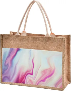 Oyihfvs Durable Burlap Bag with Handles, Zipper Jute Tote Reusable Bag Waterproof Lining for Shopping Work Travel beach