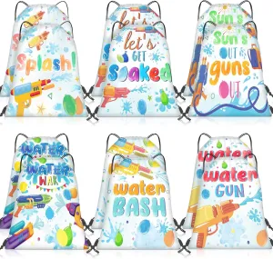 Paterr 12 Pcs Water Gun Party Drawstring Backpack for Pool Party Cinch Bag Water Party Drawstring Bags Bulk Polyester Draw String Back Bag for Beach Sports Gym Traveling Summer Outdoor Activities