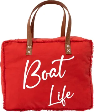 Pavilion Gift Company 16.5" x 13" Canvas Tote Purse Life Accessory Waterfront Lakeside Travel Bag Gifts for Boat Lovers, Red, White