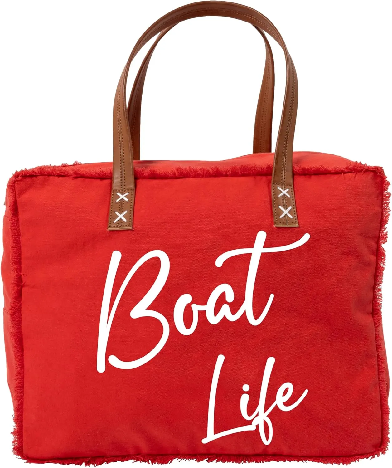 Pavilion Gift Company 16.5" x 13" Canvas Tote Purse Life Accessory Waterfront Lakeside Travel Bag Gifts for Boat Lovers, Red, White