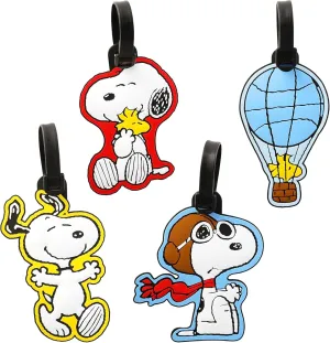 Peanuts Woodstock and Snoopy Luggage Tags 4 Pack Official License, PVC Bag Tags and Travel Tags for Luggage and Backpacks