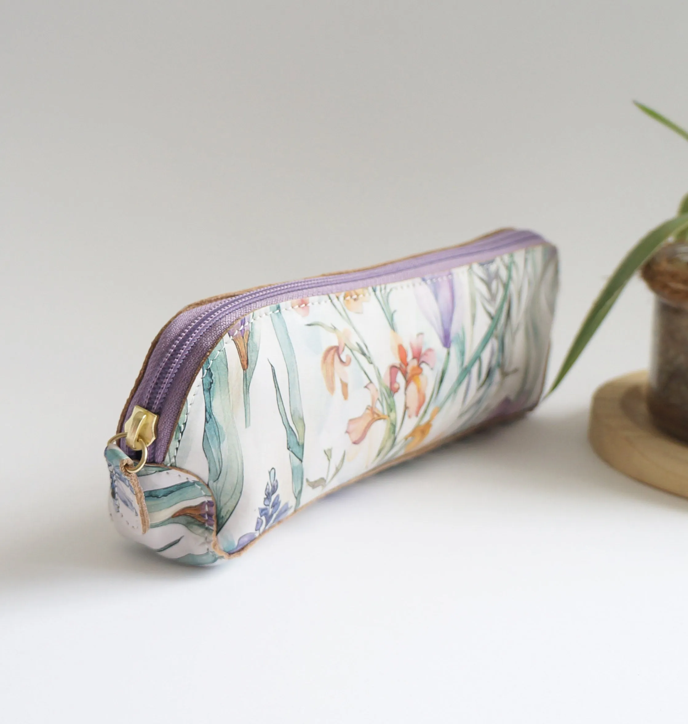 Pen Case - Wild Flower leather