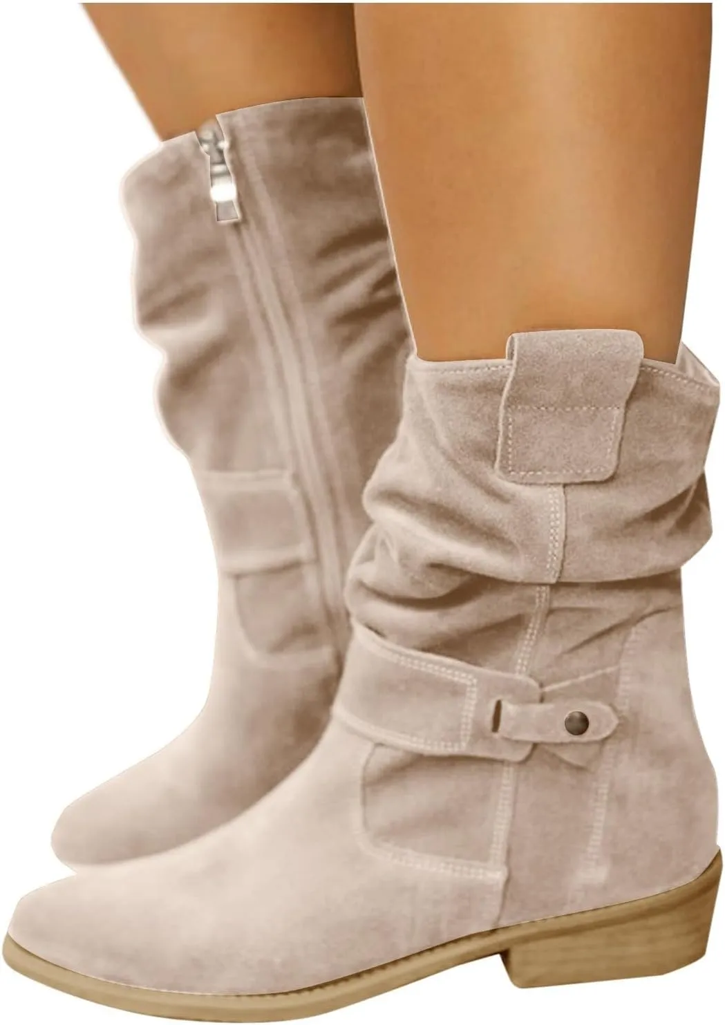 peqiut Womens Cowboy Boots Comfortable Chunky Heel Zipper Pointed Toe Ankle Boots for Women Ankle Casual Faux Leather Cowgirl Boots