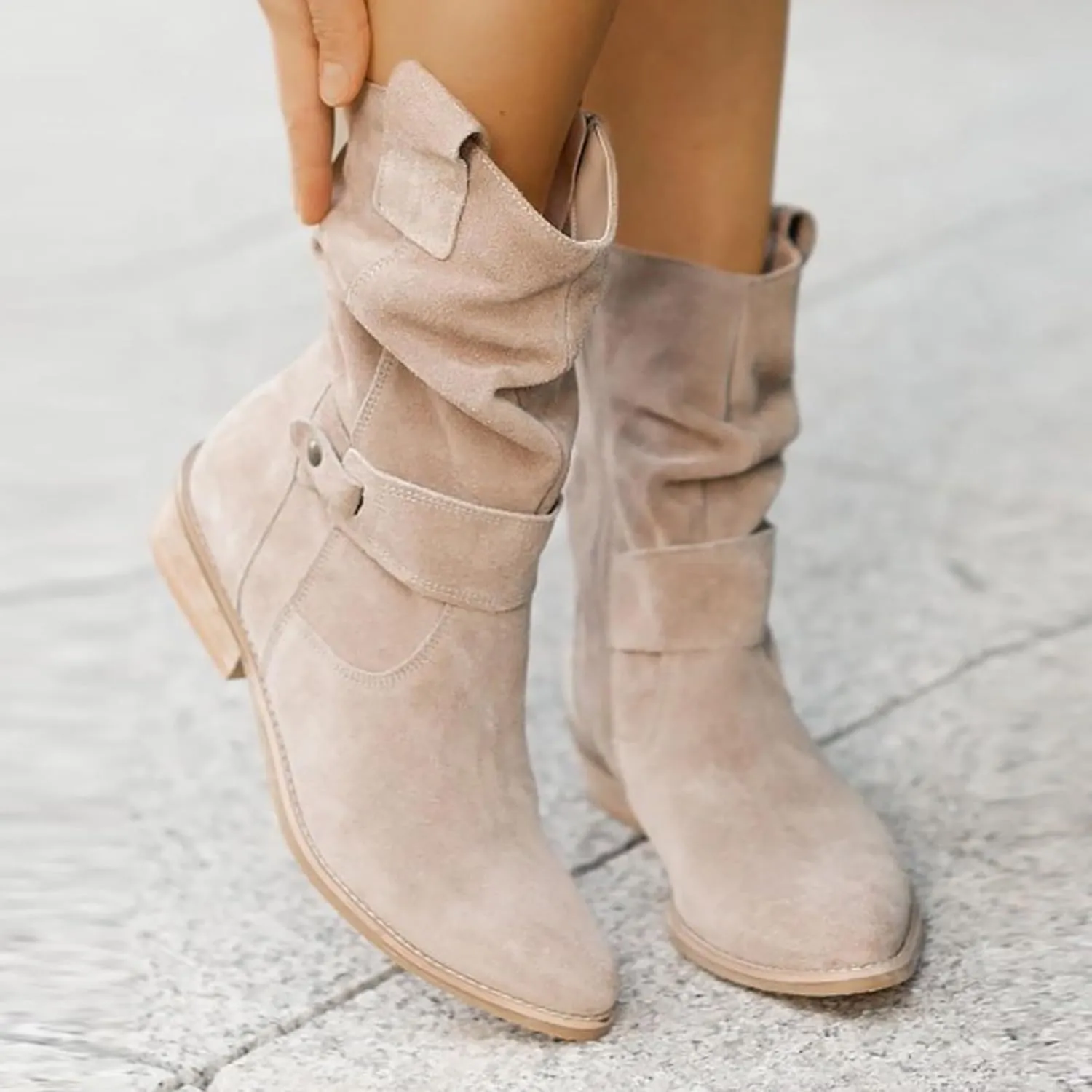 peqiut Womens Cowboy Boots Comfortable Chunky Heel Zipper Pointed Toe Ankle Boots for Women Ankle Casual Faux Leather Cowgirl Boots