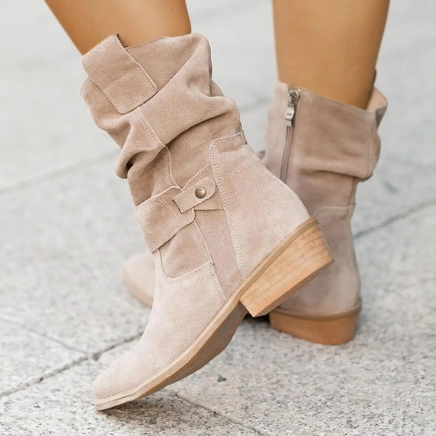 peqiut Womens Cowboy Boots Comfortable Chunky Heel Zipper Pointed Toe Ankle Boots for Women Ankle Casual Faux Leather Cowgirl Boots