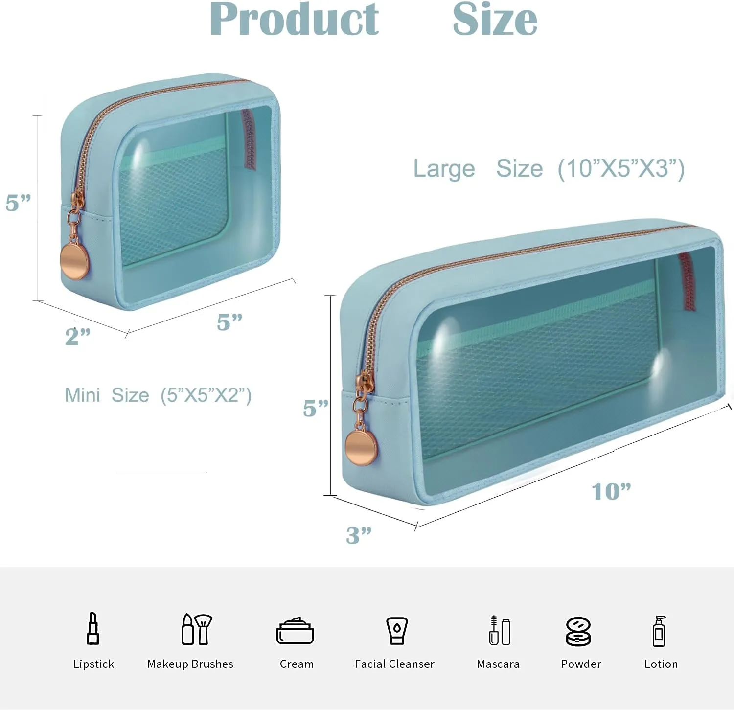 Personalized Initial Clear Bags Set, Clear Cosmetic Bags,Make Up Pouches, Clear Pouch for Organization, Clear Toiletry Travel Bag,Gifts for Women(M, Blue (2 Mini 1 Large))