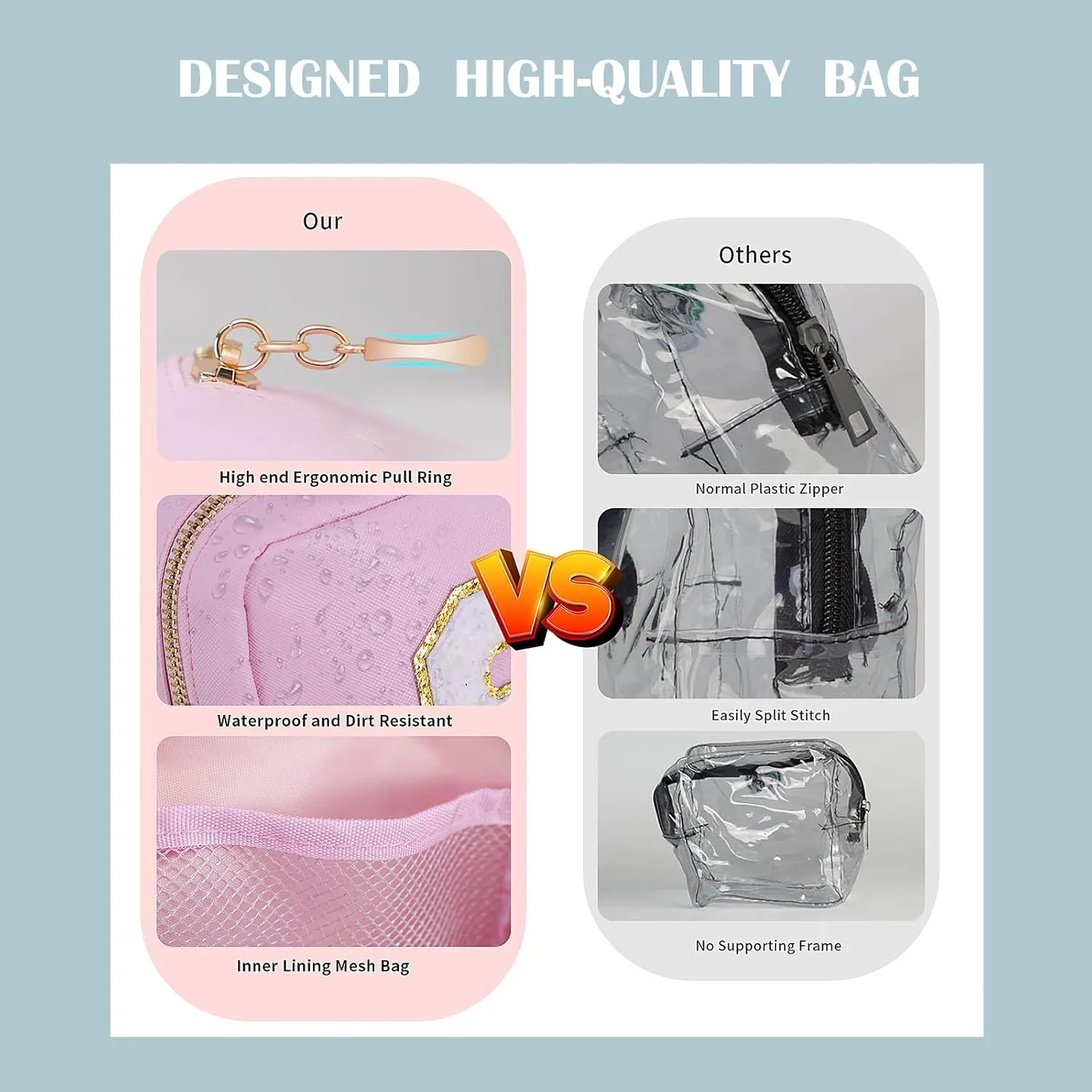 Personalized Initial Clear Bags Set, Clear Cosmetic Bags,Make Up Pouches, Clear Pouch for Organization, Clear Toiletry Travel Bag,Gifts for Women(M, Blue (2 Mini 1 Large))