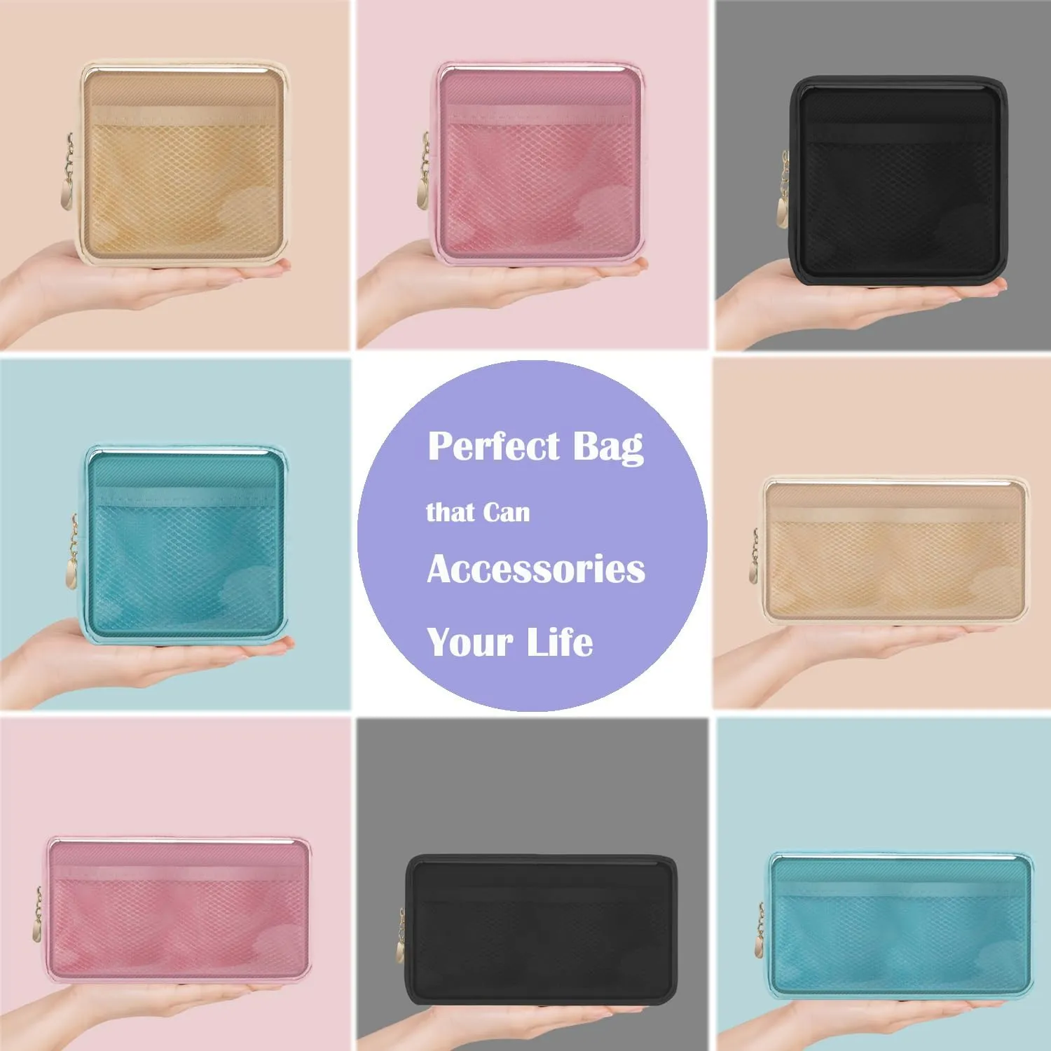 Personalized Initial Clear Bags Set, Clear Cosmetic Bags,Make Up Pouches, Clear Pouch for Organization, Clear Toiletry Travel Bag,Gifts for Women(M, Blue (2 Mini 1 Large))