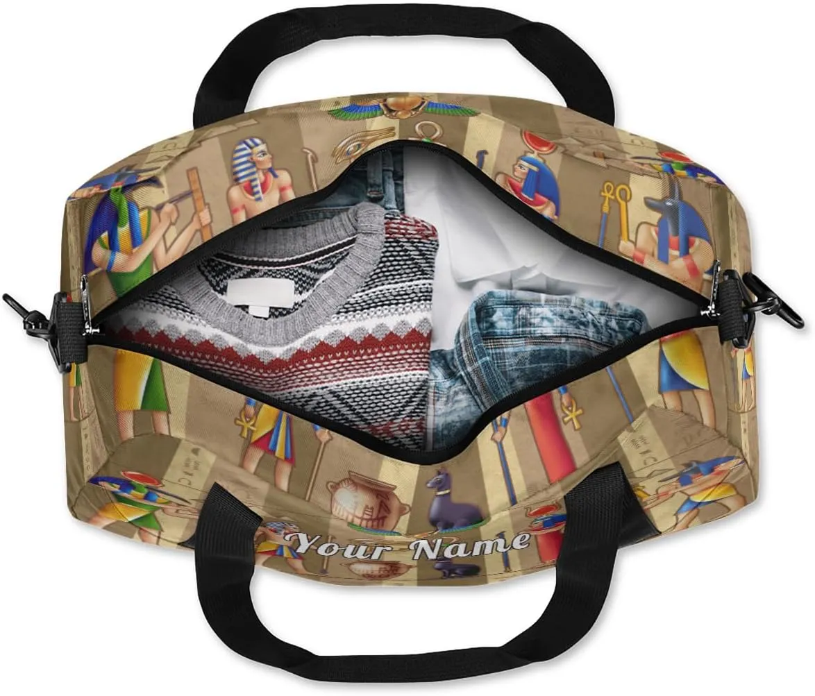 Personalized Kids Duffel Bag Egypt Mural Pharaoh Hieroglyph,Custom Sport Gym Bag for Boys Girls,WWeekender Overnight Bags Travel Duffel Bag,Customized Kids Gift