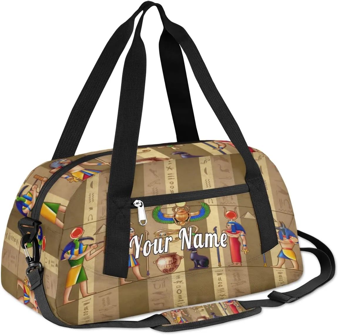 Personalized Kids Duffel Bag Egypt Mural Pharaoh Hieroglyph,Custom Sport Gym Bag for Boys Girls,WWeekender Overnight Bags Travel Duffel Bag,Customized Kids Gift