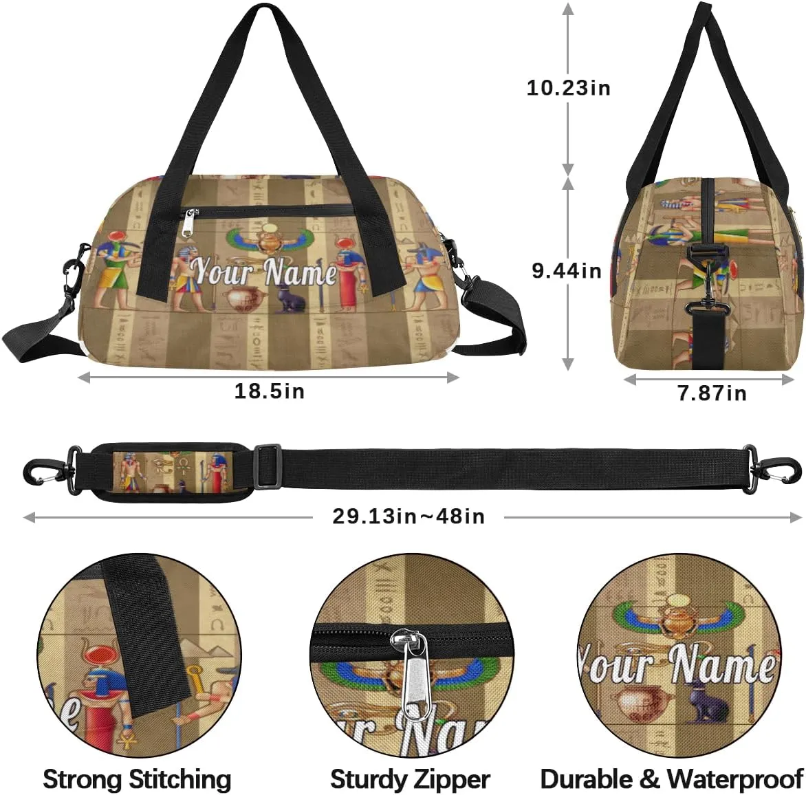 Personalized Kids Duffel Bag Egypt Mural Pharaoh Hieroglyph,Custom Sport Gym Bag for Boys Girls,WWeekender Overnight Bags Travel Duffel Bag,Customized Kids Gift