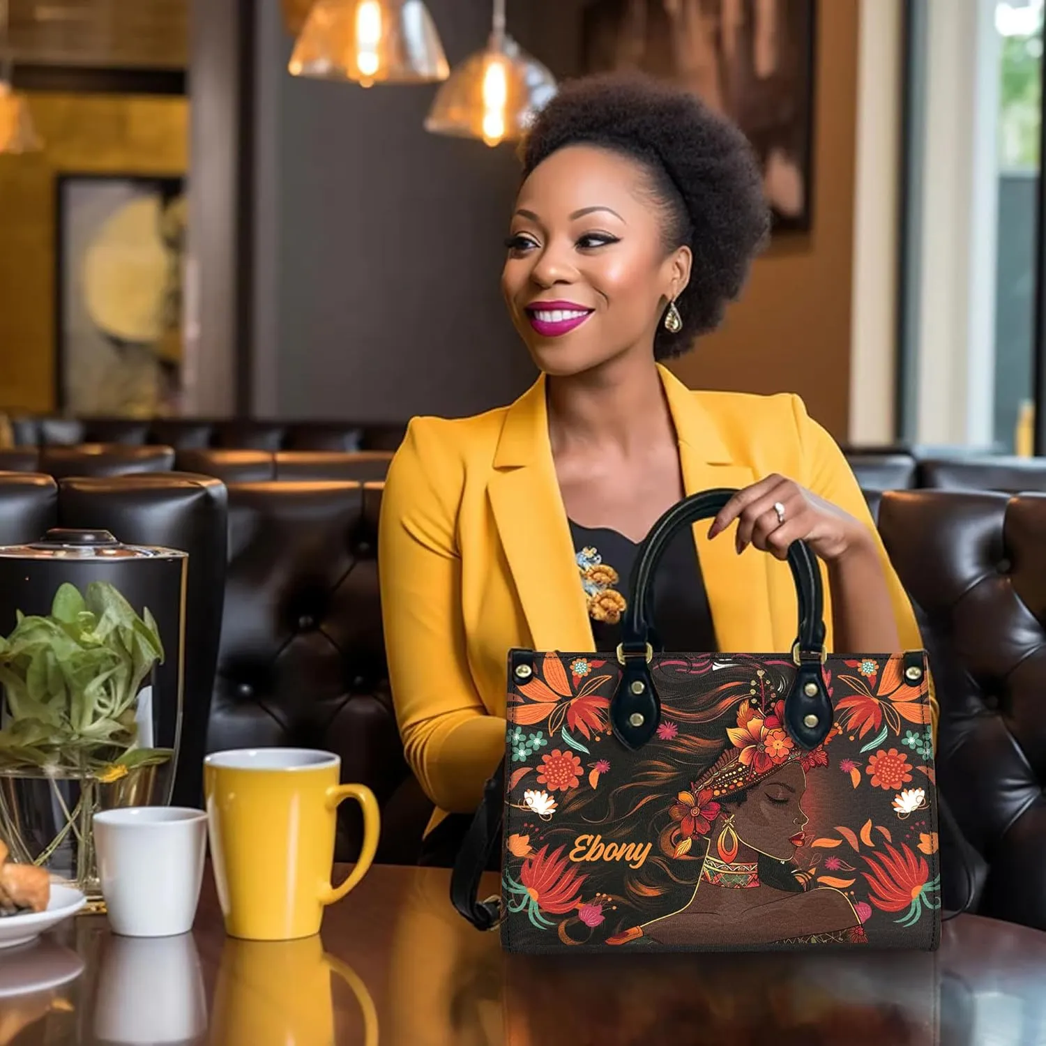 Personalized Leather Handbag For Black African Women – Matching Purse and Wallet Set – Mother's Day Gifts for Melanin Woman