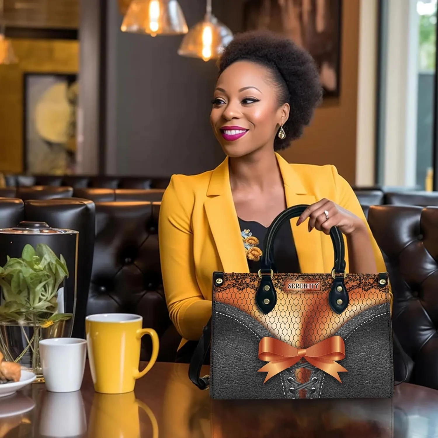 Personalized Leather Handbag For Black African Women – Matching Purse and Wallet Set – Mother's Day Gifts for Melanin Woman