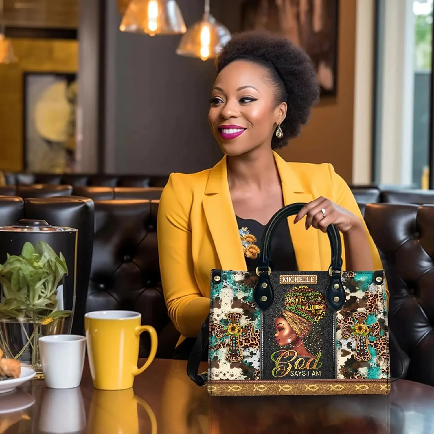 Personalized Leather Handbag For Black African Women – Matching Purse and Wallet Set – Mother's Day Gifts for Melanin Woman