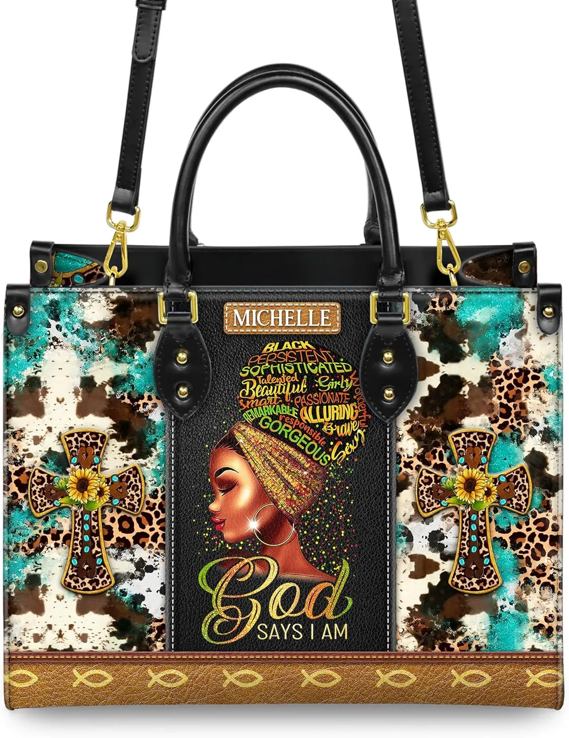 Personalized Leather Handbag For Black African Women – Matching Purse and Wallet Set – Mother's Day Gifts for Melanin Woman