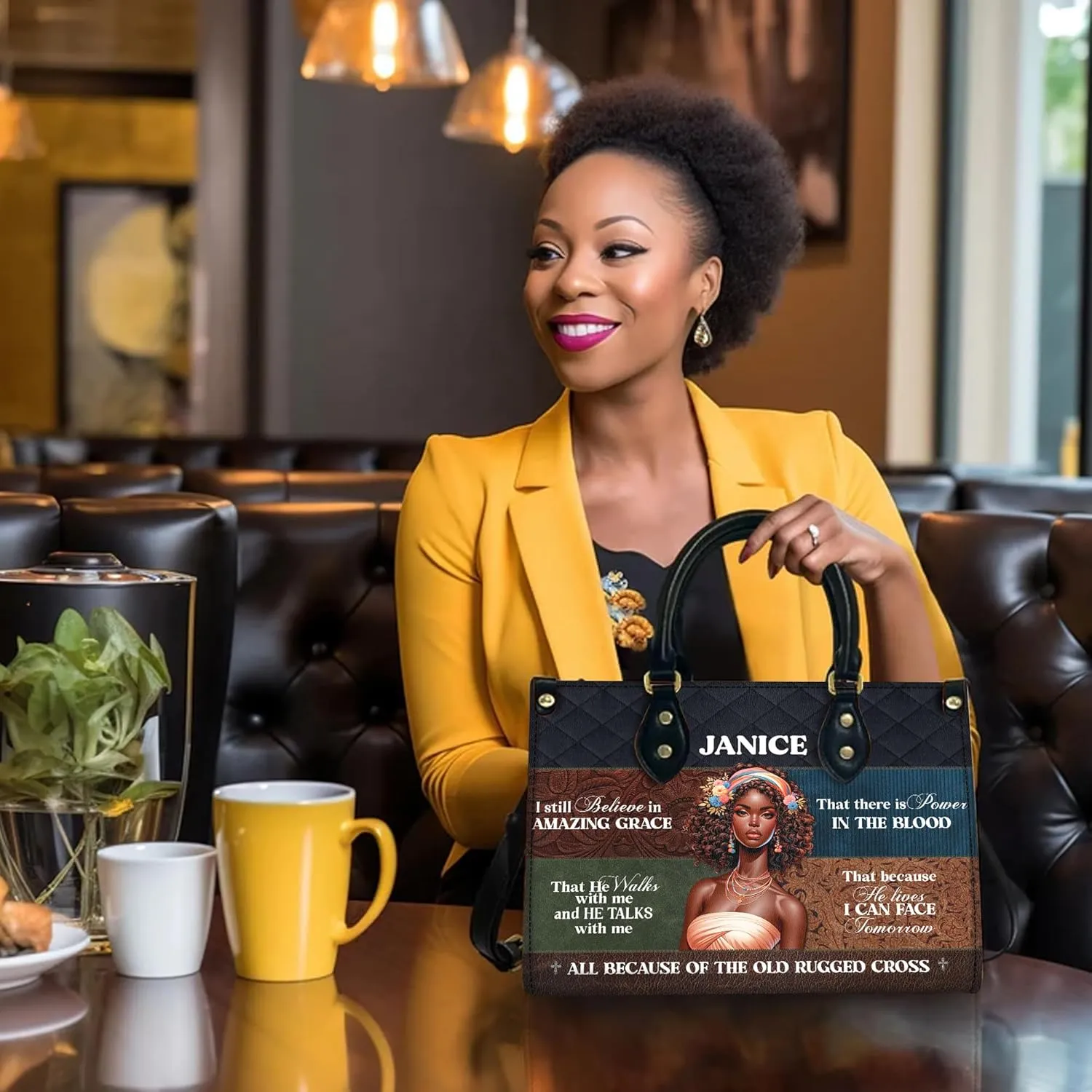 Personalized Leather Handbag For Black African Women – Matching Purse and Wallet Set – Mother's Day Gifts for Melanin Woman