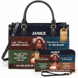 Personalized Leather Handbag For Black African Women – Matching Purse and Wallet Set – Mother's Day Gifts for Melanin Woman