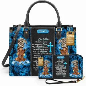 Personalized Leather Handbag For Black African Women – Matching Purse and Wallet Set – Mother's Day Gifts for Melanin Woman