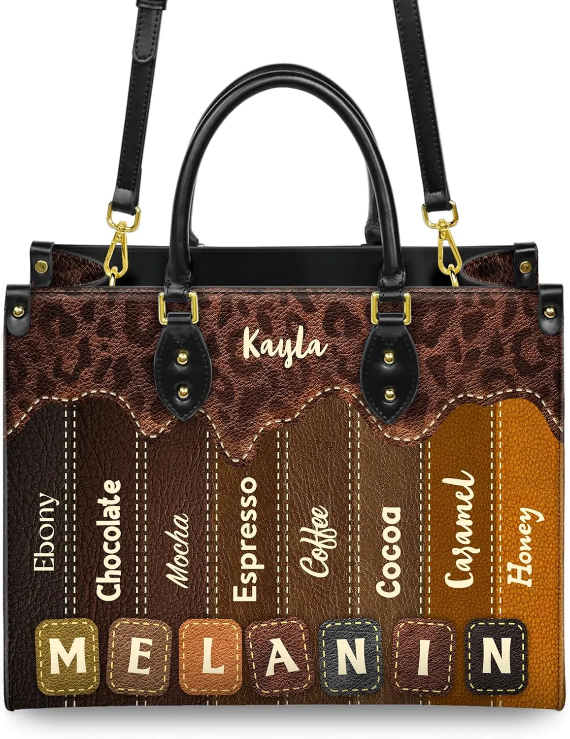Personalized Leather Handbag For Black African Women – Matching Purse and Wallet Set – Mother's Day Gifts for Melanin Woman