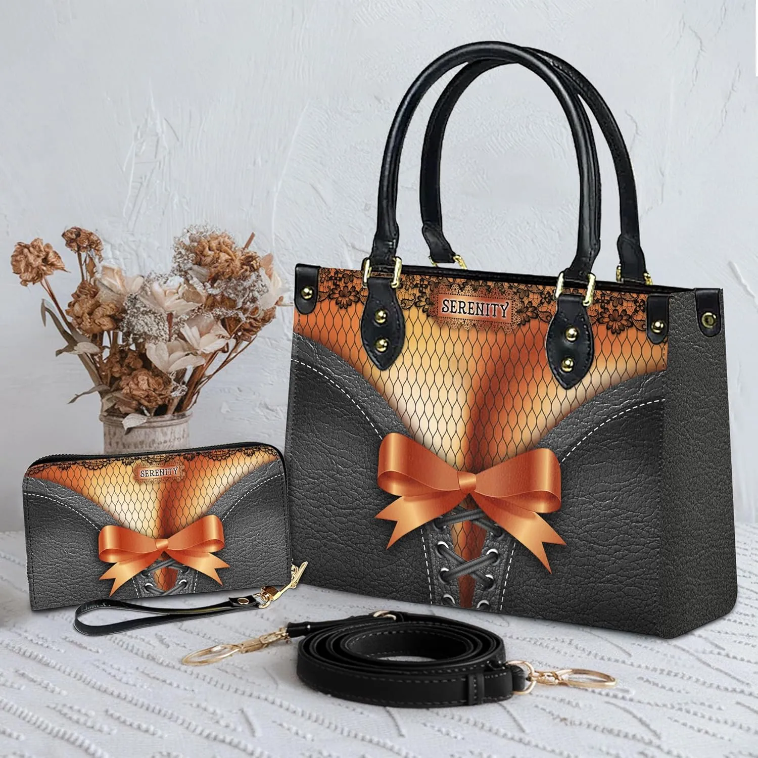 Personalized Leather Handbag For Black African Women – Matching Purse and Wallet Set – Mother's Day Gifts for Melanin Woman