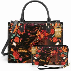 Personalized Leather Handbag For Black African Women – Matching Purse and Wallet Set – Mother's Day Gifts for Melanin Woman