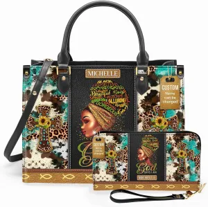 Personalized Leather Handbag For Black African Women – Matching Purse and Wallet Set – Mother's Day Gifts for Melanin Woman