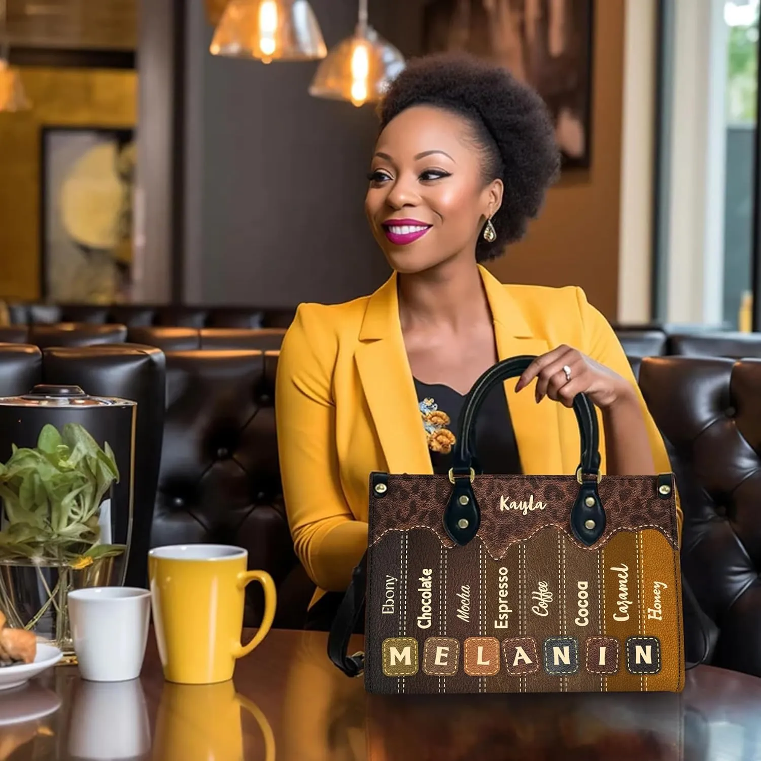 Personalized Leather Handbag For Black African Women – Matching Purse and Wallet Set – Mother's Day Gifts for Melanin Woman
