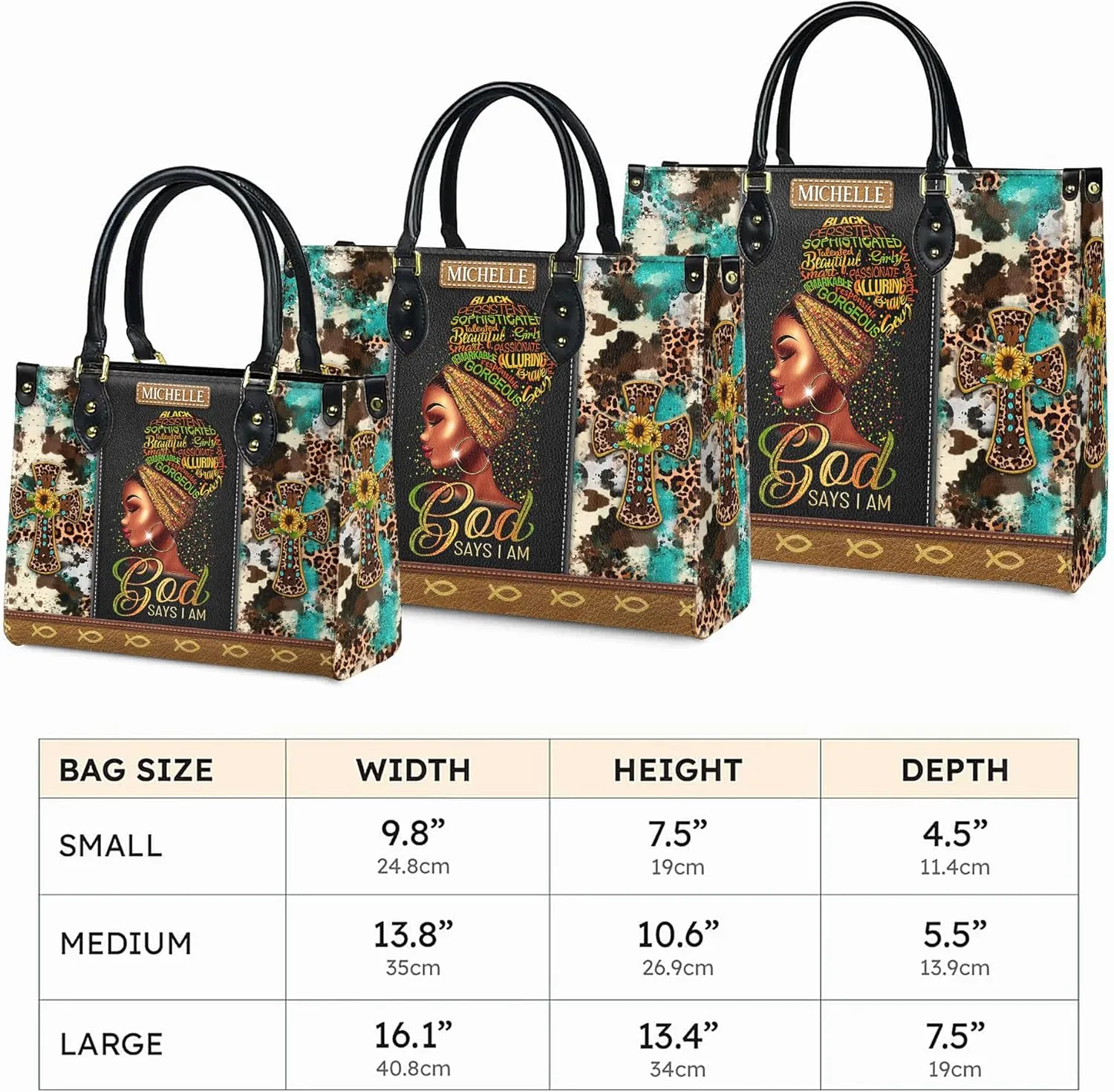 Personalized Leather Handbag For Black African Women – Matching Purse and Wallet Set – Mother's Day Gifts for Melanin Woman