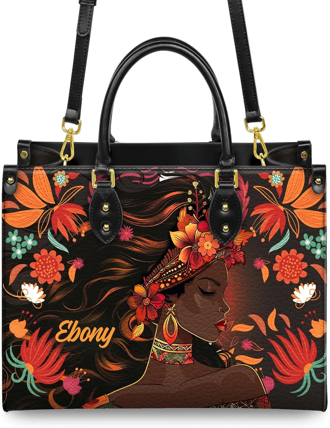 Personalized Leather Handbag For Black African Women – Matching Purse and Wallet Set – Mother's Day Gifts for Melanin Woman
