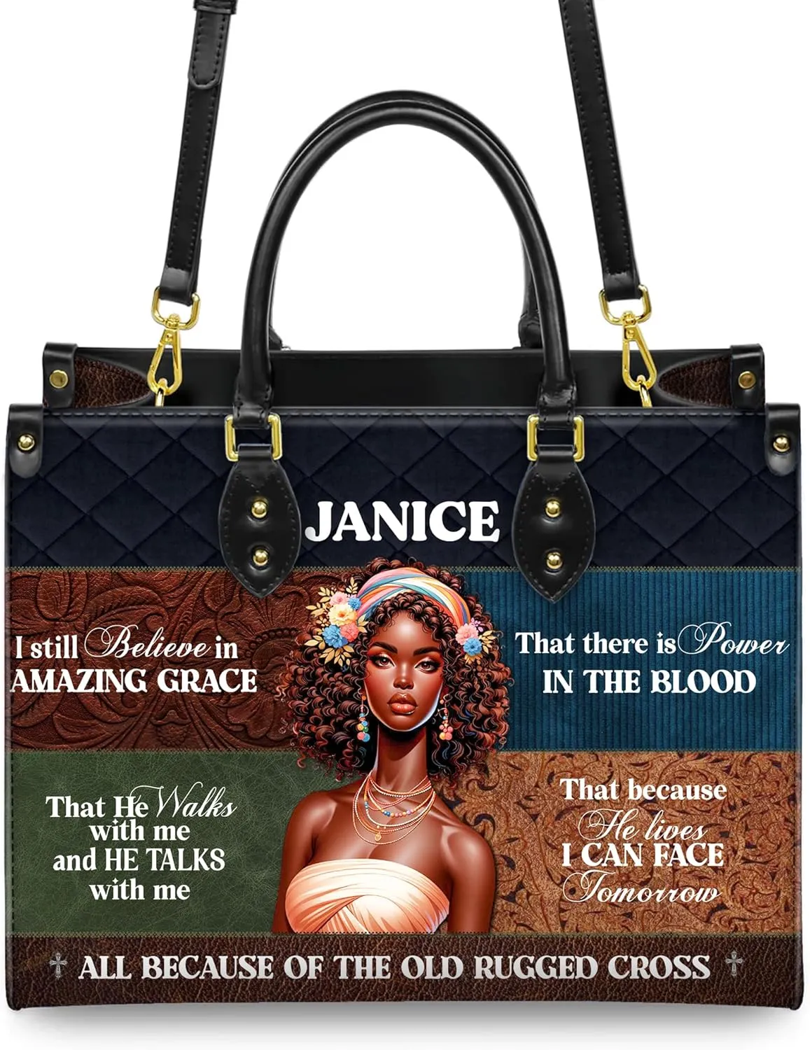 Personalized Leather Handbag For Black African Women – Matching Purse and Wallet Set – Mother's Day Gifts for Melanin Woman