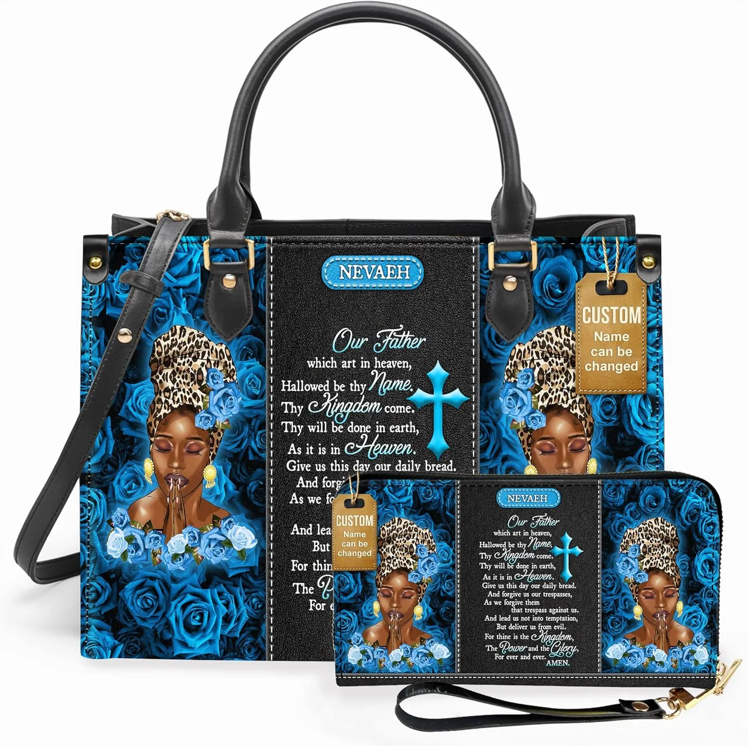 Personalized Leather Handbag For Black African Women – Matching Purse and Wallet Set – Mother's Day Gifts for Melanin Woman
