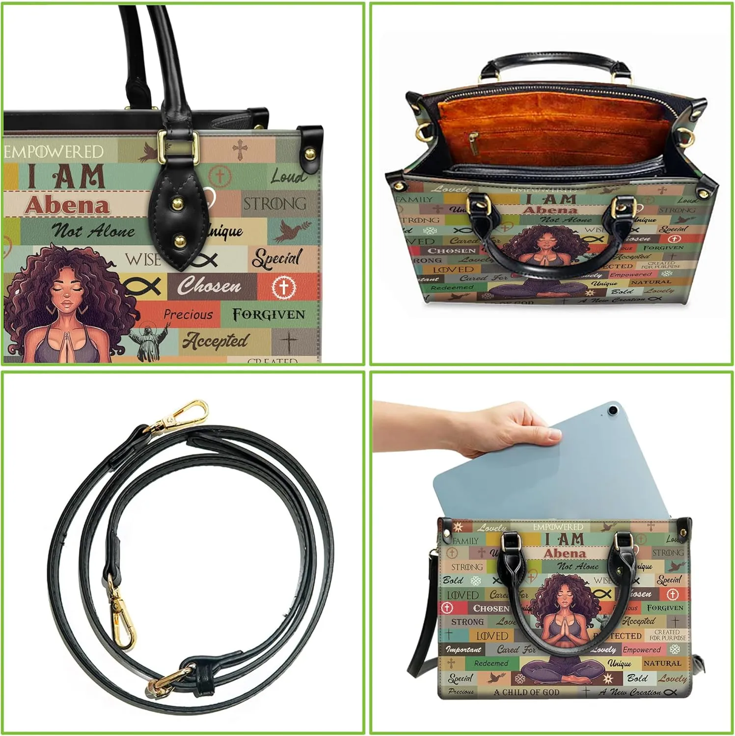 Personalized Leather Handbag with Zipper for African American Woman, Custom Purses Gift For Black Women, Mother's Day Gift
