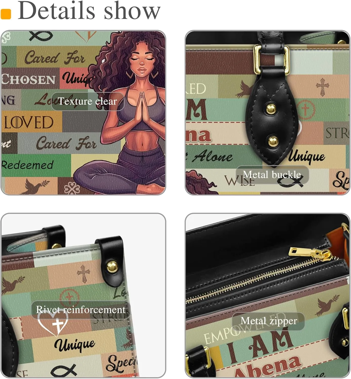 Personalized Leather Handbag with Zipper for African American Woman, Custom Purses Gift For Black Women, Mother's Day Gift