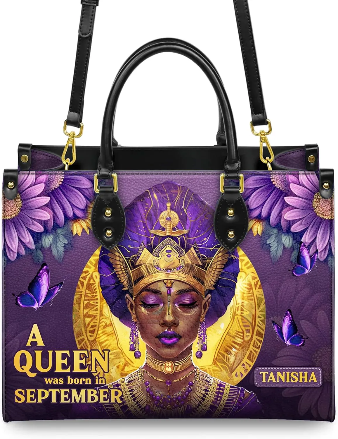 Personalized Leather Handbag with Zipper for African American Woman, Custom Purses Gift For Black Women, Mother's Day Gift