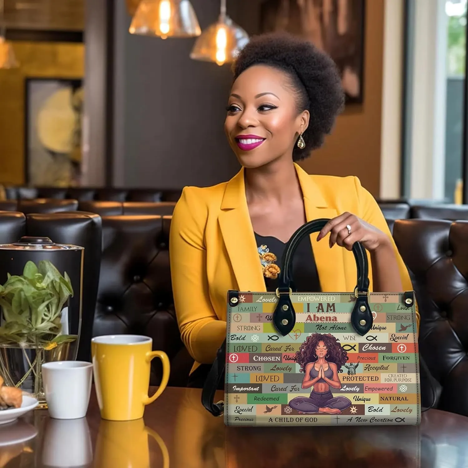 Personalized Leather Handbag with Zipper for African American Woman, Custom Purses Gift For Black Women, Mother's Day Gift