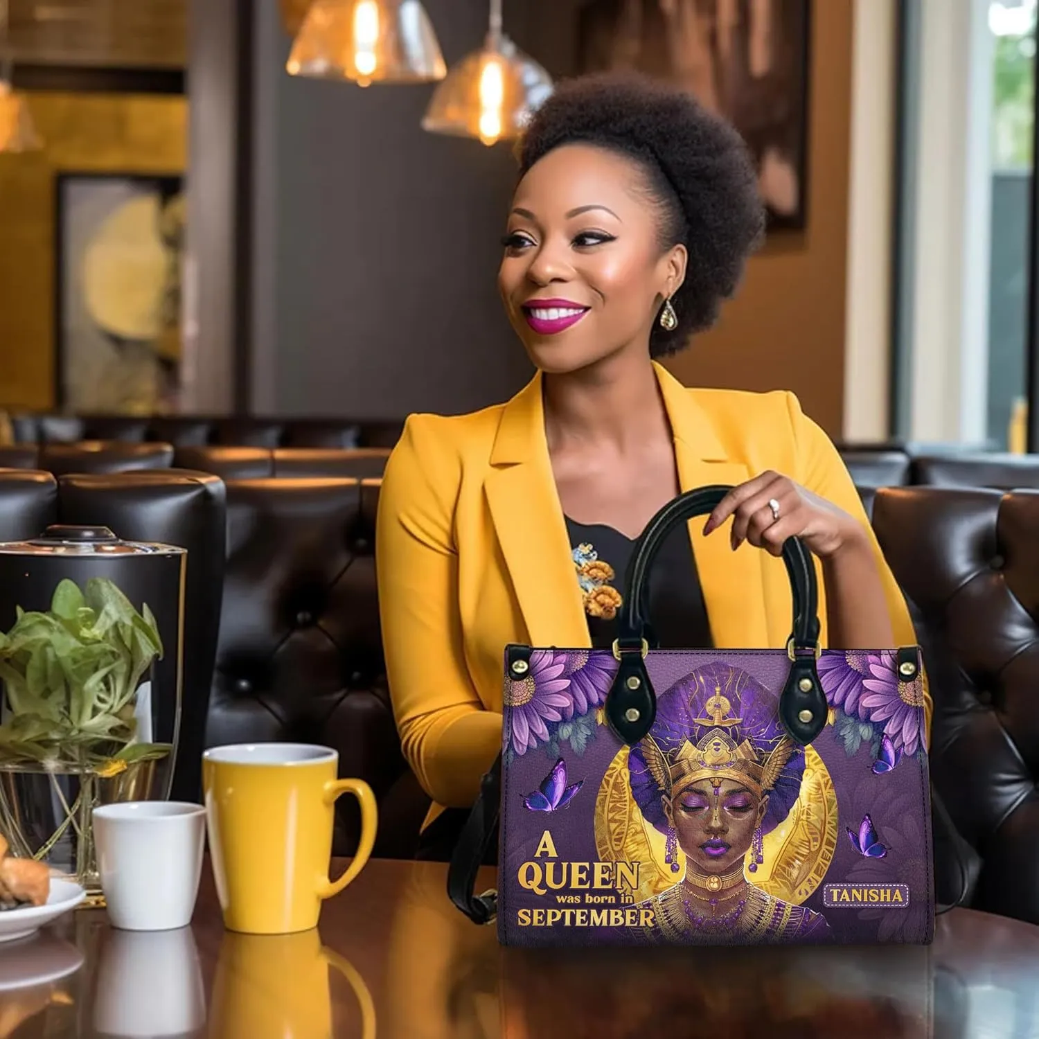 Personalized Leather Handbag with Zipper for African American Woman, Custom Purses Gift For Black Women, Mother's Day Gift