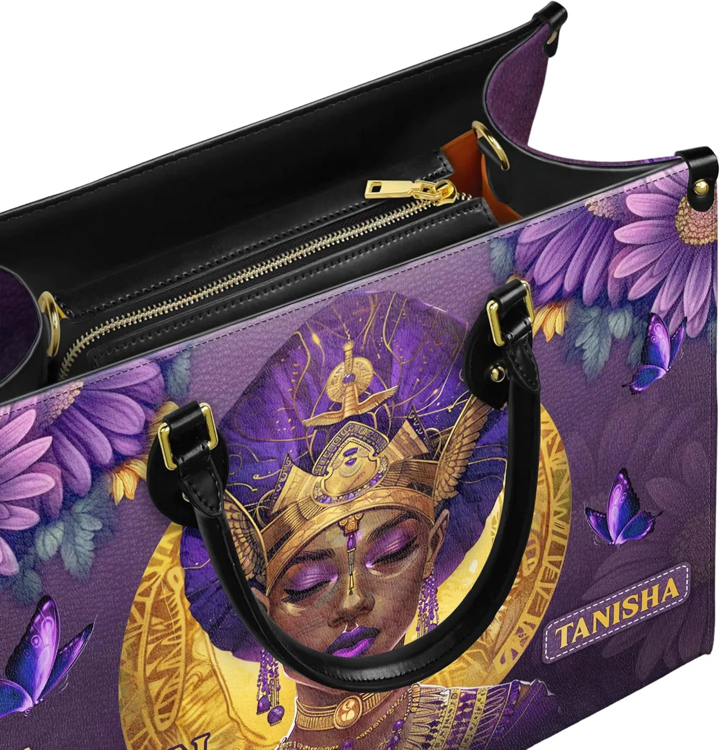 Personalized Leather Handbag with Zipper for African American Woman, Custom Purses Gift For Black Women, Mother's Day Gift