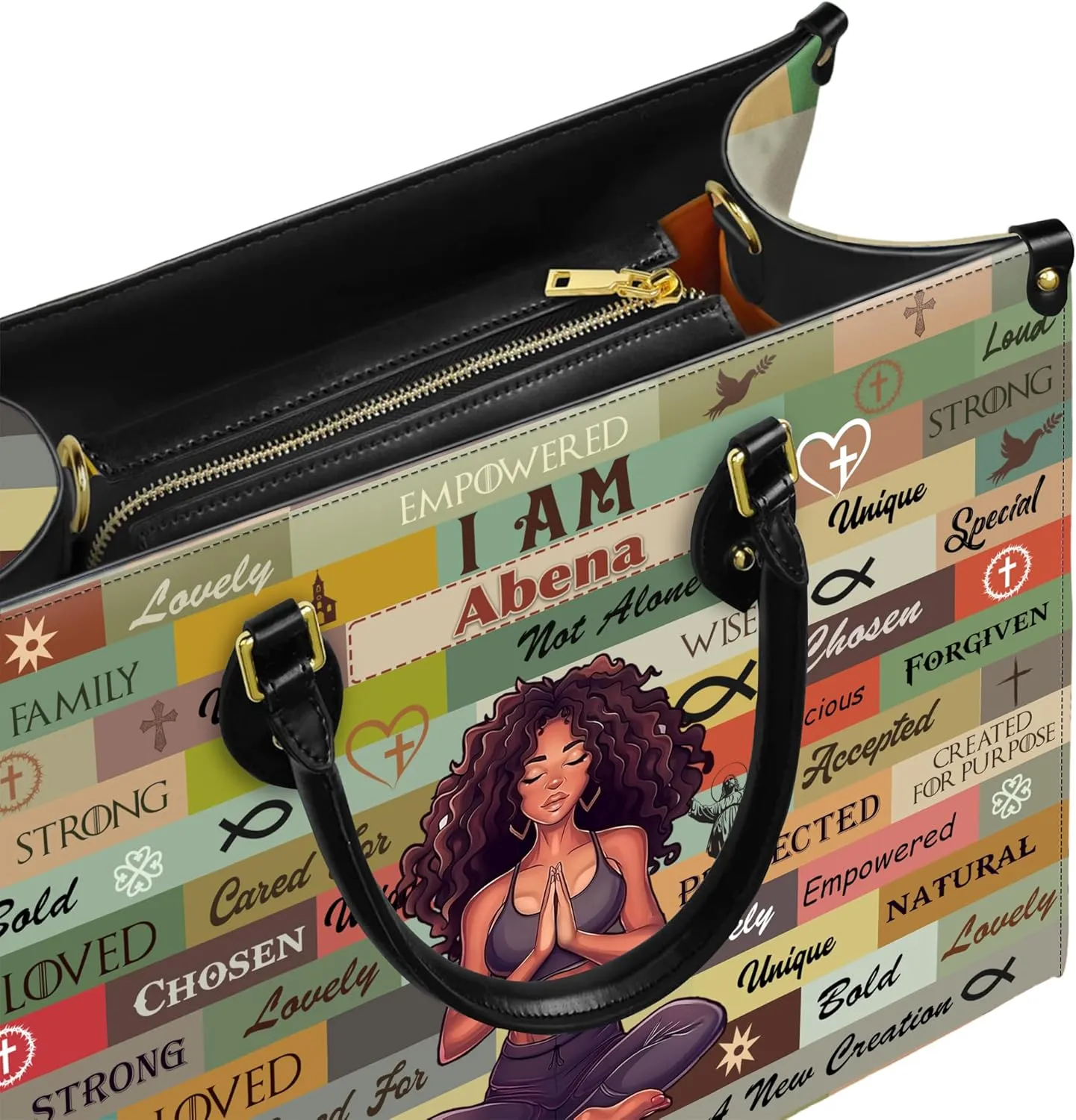 Personalized Leather Handbag with Zipper for African American Woman, Custom Purses Gift For Black Women, Mother's Day Gift