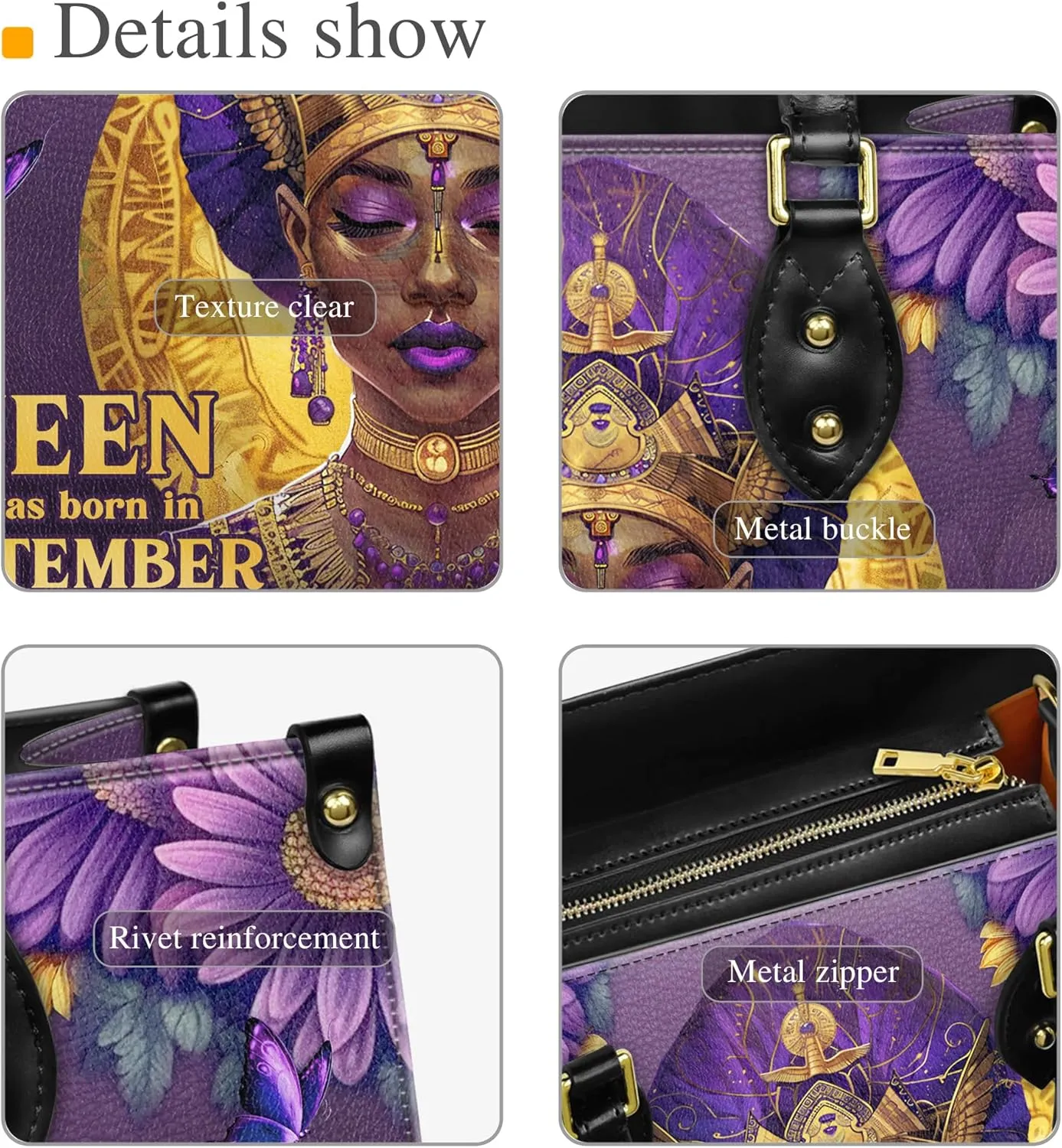 Personalized Leather Handbag with Zipper for African American Woman, Custom Purses Gift For Black Women, Mother's Day Gift