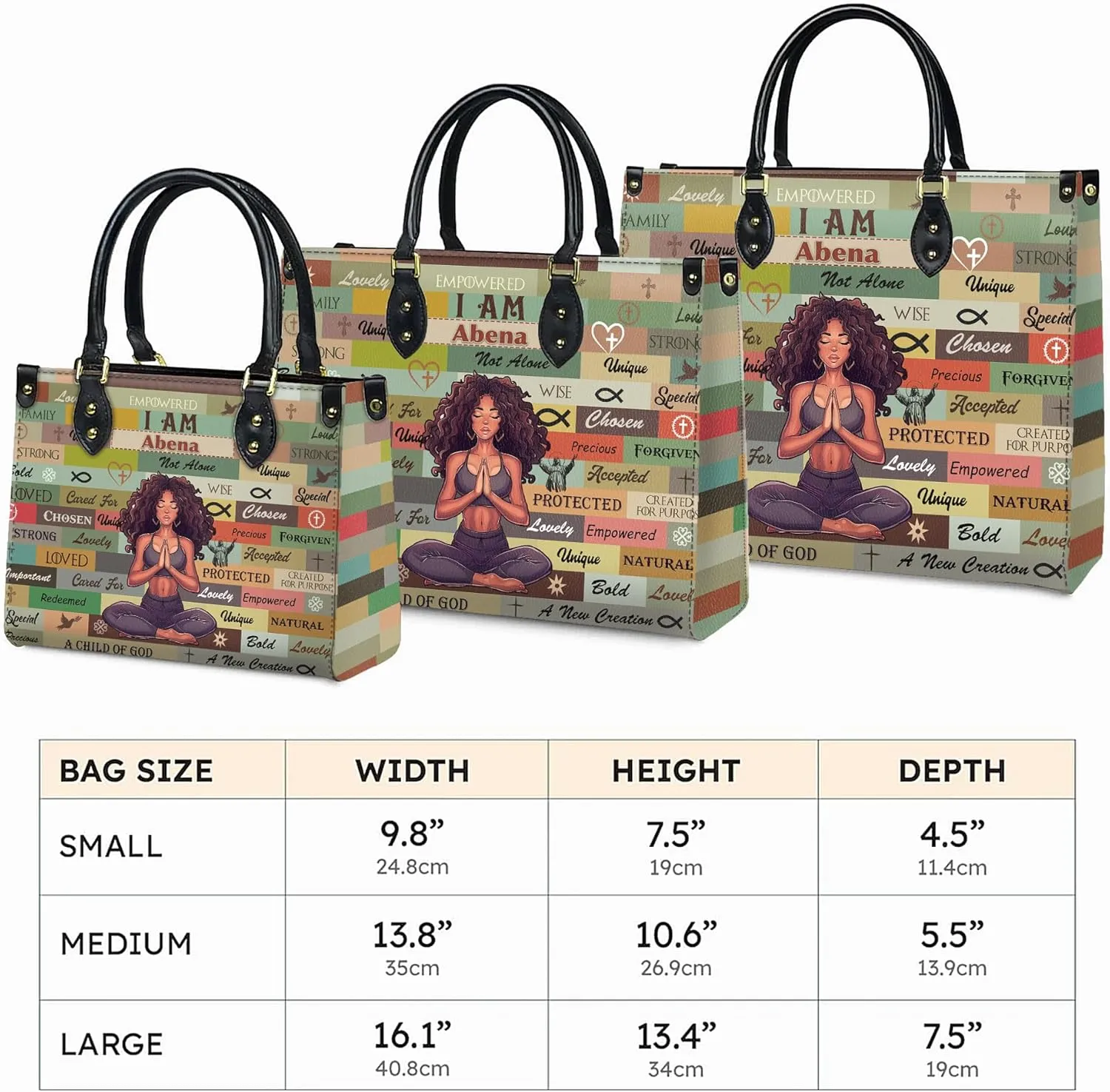 Personalized Leather Handbag with Zipper for African American Woman, Custom Purses Gift For Black Women, Mother's Day Gift