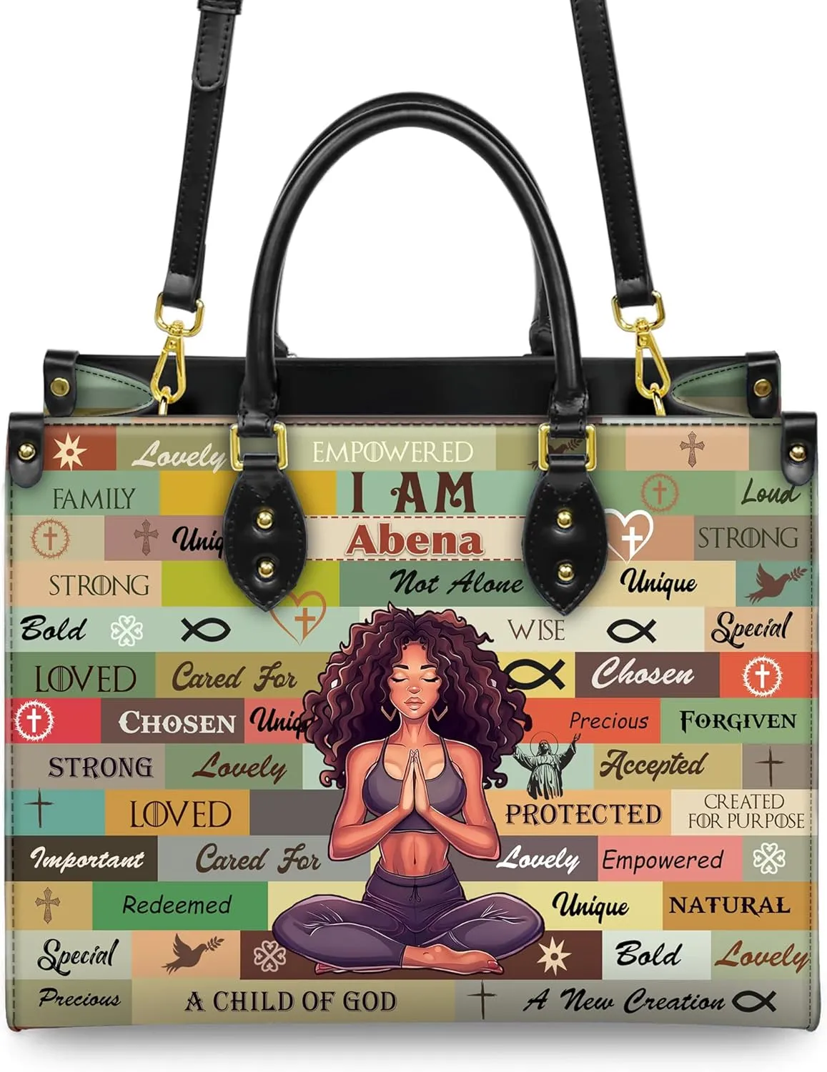 Personalized Leather Handbag with Zipper for African American Woman, Custom Purses Gift For Black Women, Mother's Day Gift