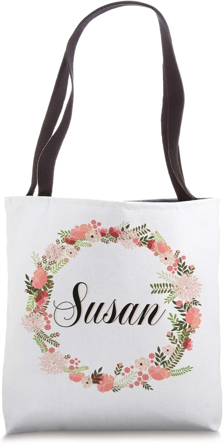 Personalized Name Susan Floral Flourish Bridesmaid Shopping Tote Bag