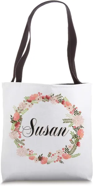 Personalized Name Susan Floral Flourish Bridesmaid Shopping Tote Bag