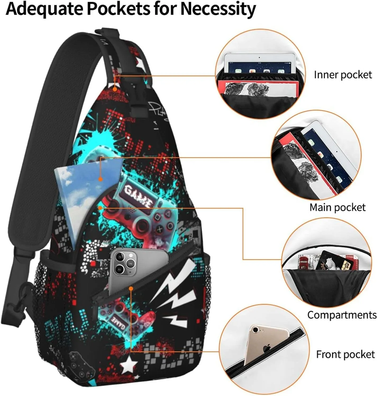 Pink Marble Sling Bag Unisex Crossbody Backpack Travel Hiking Casual Chest Bags Lightweight Fashion Chest Daypack