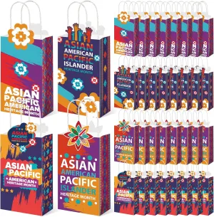 Piuaeue 50 Pcs Asian Pacific American Heritage Month Paper Bags Bulk AAPI Bracelets Favors Bags Asian Americans and Pacific Islanders Gift for AAPI Class Office Inspirational Event Supplies