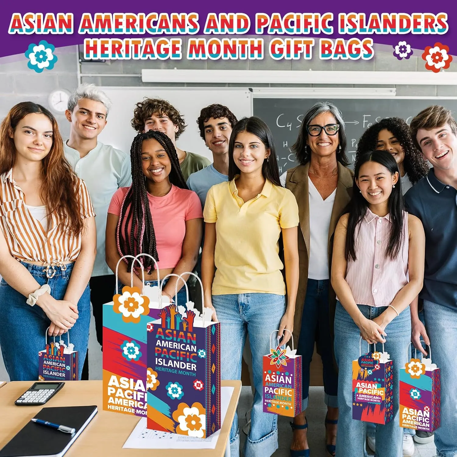 Piuaeue 50 Pcs Asian Pacific American Heritage Month Paper Bags Bulk AAPI Bracelets Favors Bags Asian Americans and Pacific Islanders Gift for AAPI Class Office Inspirational Event Supplies