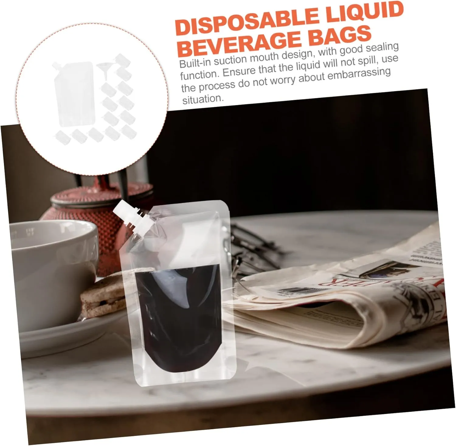 Plastic Juice Drink Pouches Leakproof Cold Beverage Bags for Festivals Travel Water Containers Suction Nozzle Serving Bottles